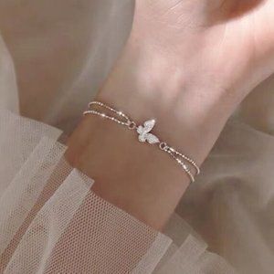 NEW 925 Silver Diamond Butterfly Bracelet A